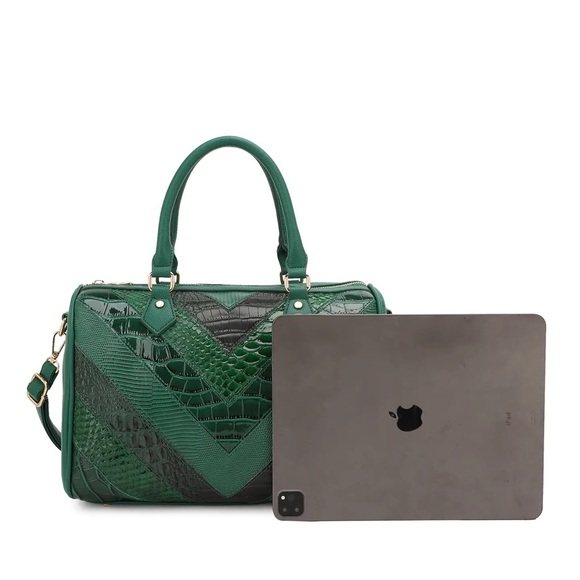 Y2K - Georgina Shiny Red Patchwork Boston Bag with Wallet - Picture 3 of 3